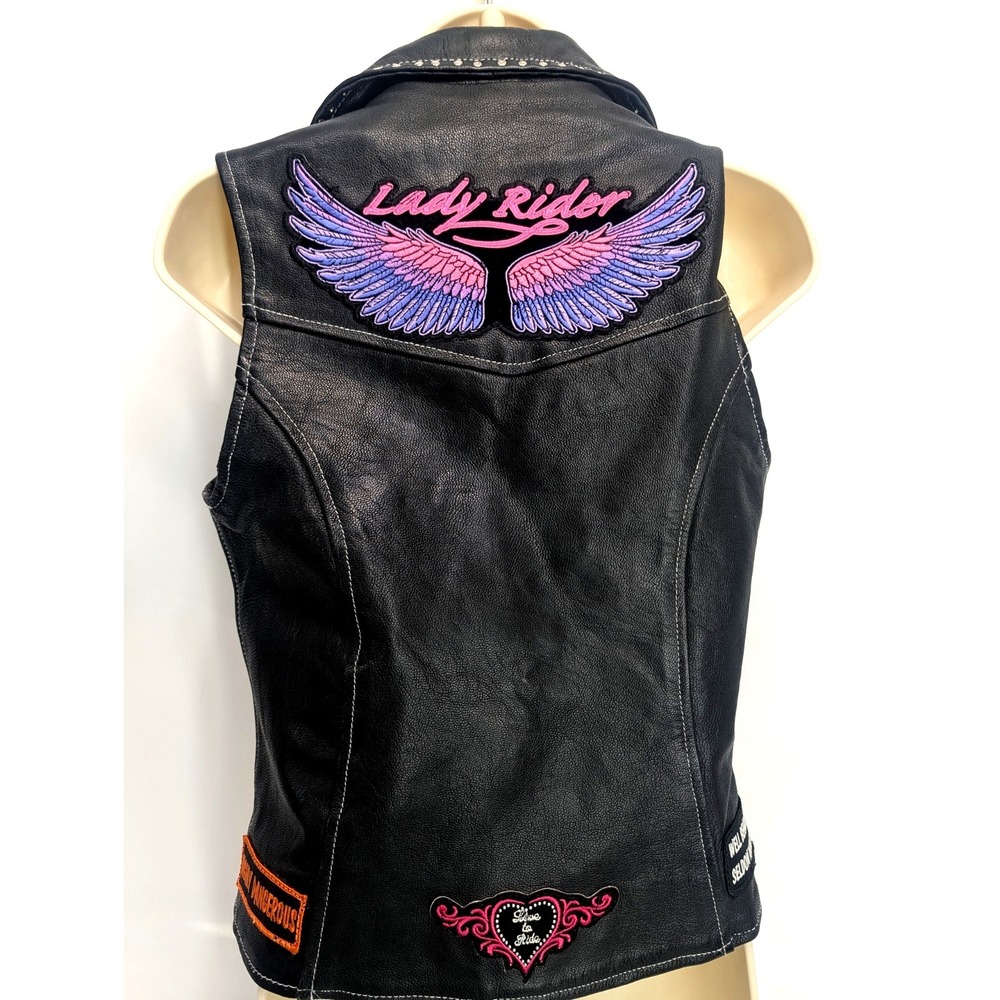 Milwaukee Vintage Leather Ladies Love to Ride Event Leather Vest - Size S black - Picture 7 of 16